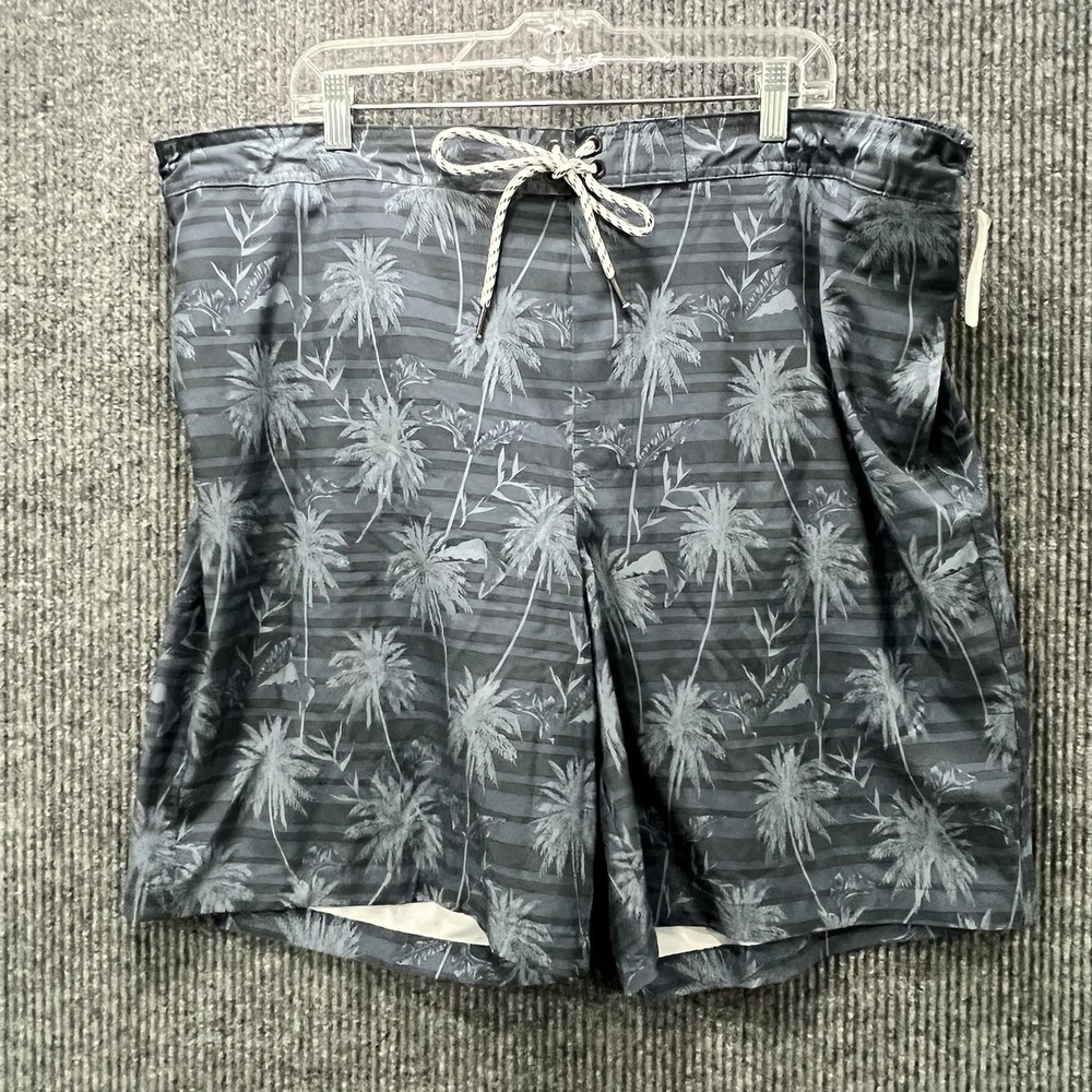 Sonoma Mens Swim Shorts Tropical Palm Tree Blue Black Lined Pockets XXL NWT